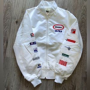 Vintage Glidden Ultra Paint Racing Nascar Jacket Size Large Promo White Nylon